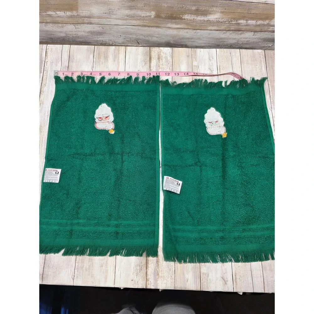 Cannon Christmas Santa Claus Green Hand Towel Set‎ 3 Piece Embroidered Fringed